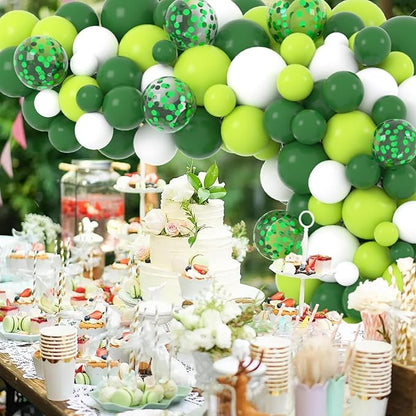 Green Balloons, 50pcs Dark Green and White Balloons, 12In Light Green Latex Balloon for St. Patrick's Day Jungle Forest Themed Birthday Decorations
