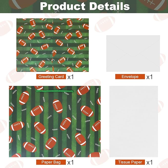 Oletx 13“ Football Party Favor Gift Bags,Football Gift Wrapping Bags with Tissue Paper, Sports Party Birthday Goodie Gifts Treat Bags