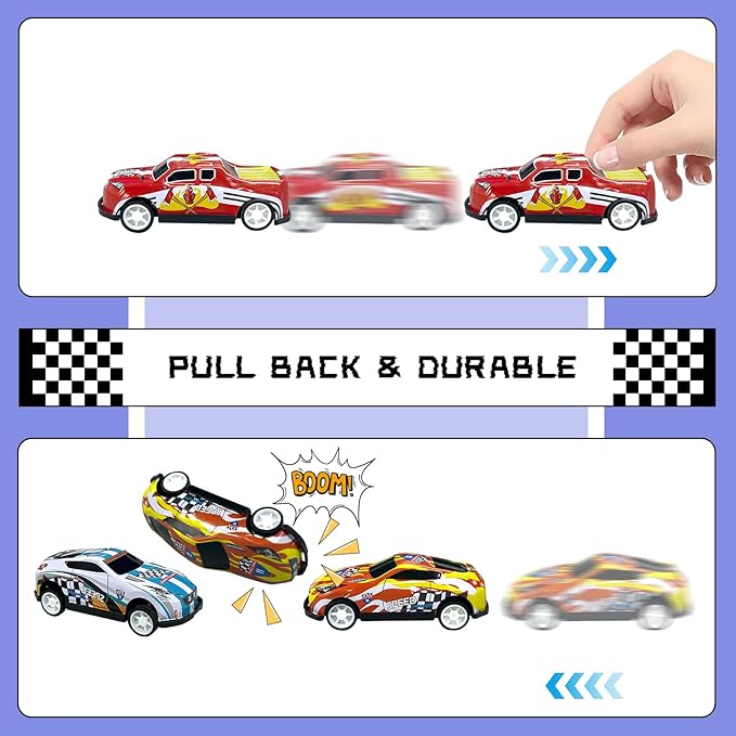 MEMOVAN Race Car Birthday Cake Decoration 24PCS Racing Car Cake Toppers Checkered Flag Cars Cake Cupcake Decorations for Man Boy Kid Racing Cars Theme Birthday Supplies Party Favors