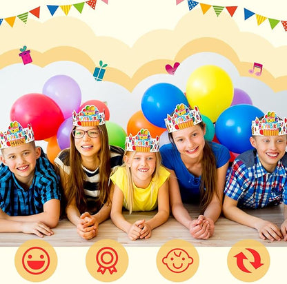 Outus 42 Pack Happy Birthday Crowns for Kids Classroom with Elastic Band for Teachers Students Kindergarten Party