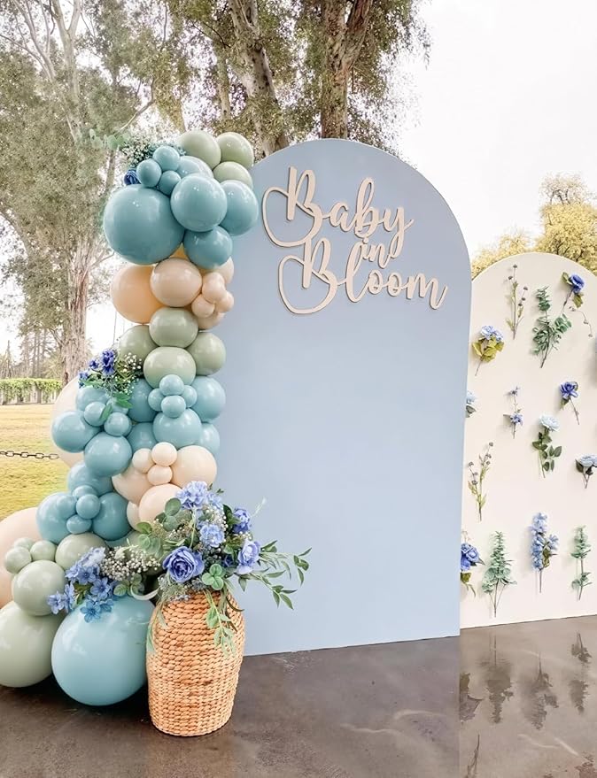 Dusty Blue Sage Green Balloon Arch Kit - Sage Green and White Balloons Dusty Blue Latex Balloon Sand WhiteParty Balloons for Baby Shower Birthday Wedding Jungle Safari Party Decorations, 143Pcs