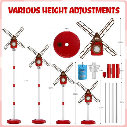 Windmill Bubble Machine for Kids, 51" Adjustable Height Bubble Maker with Light & Music, 130ml Tank, 10-Hole Battery Operated Bubble Blower for Toddlers, Backyard Outdoor Party Toys
