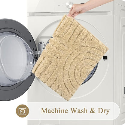 SHACOS Boho Bathroom Rugs 24"x36" Extra Soft Absorbent Microfiber Bath Mats Home Decor Non Slip Bath Rugs Machine Washable Shaggy Carpet for Bath Room Floor Shower Bathtub, Beige 2' x 3'