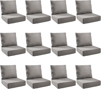 Outdoor Cushion Set for Furniture Patio Furniture, UV Resistant, Water Resistant - 6 Inch Thick Foam Garden Cushions – 22x24 Inch Patio Seat Covers for Chair/Sofa/Couch | Grey | 12-Pack |