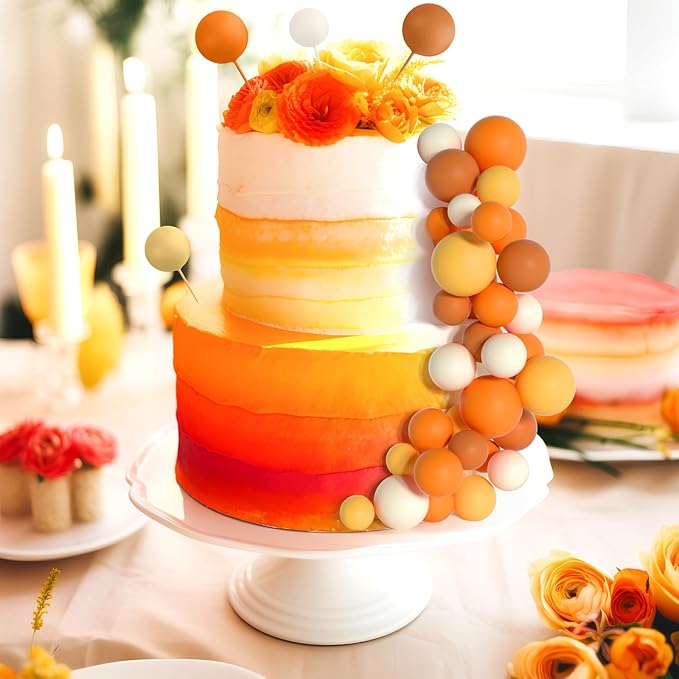 138 Pcs Balls Cake Topper Decorations Balloon Cupcake Toppers Foam Multisize Cake Topper Balls for Birthday Party Wedding Anniversary(Assorted Yellow,Khaki)