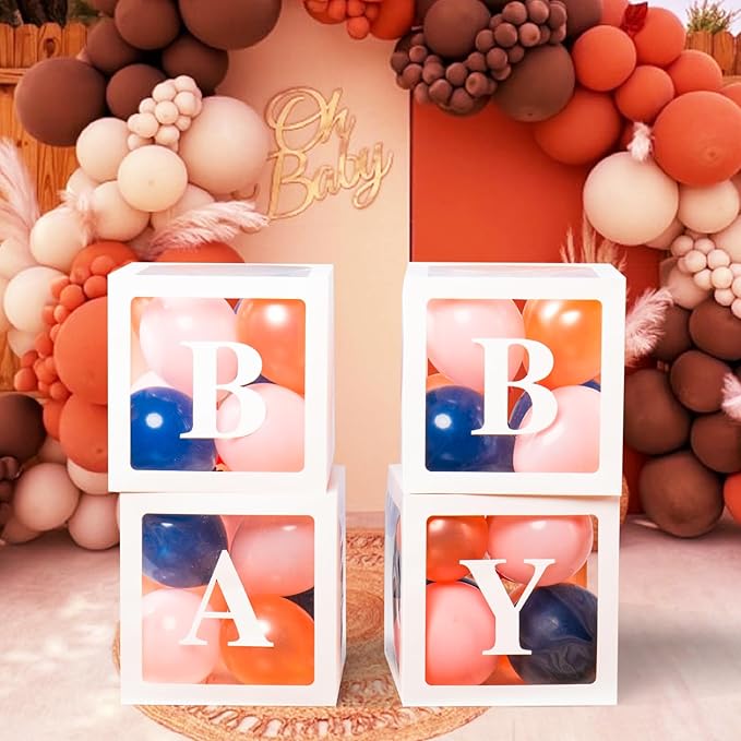 Voircoloria Baby Boxes with Letters for Baby Shower, Baby Shower Decorations with 4 Balloon Boxes for Gender Reveal Baby Shower Decorations(Navy and Rose Balloons)