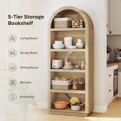 Bestier 76" Tall Arched Bookcase, 5 Tier Arched Bookshelf