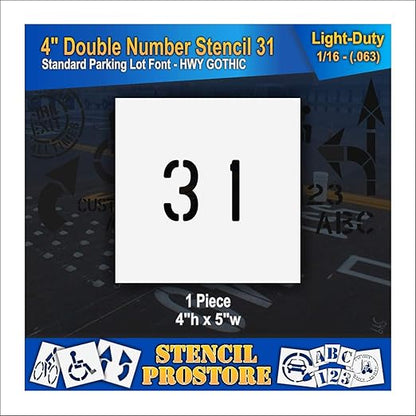 Pavement, Curb, and WheelStop Stencils - 4 inch Double Number Stencil - (31) - 4" x 4" x 1/16" (63 mil) - Light-Duty