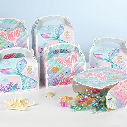 36 Pack Cute Mermaid Party Favor Treat Boxes, Small Ocean Gable Boxes for Parties Giveaways and Small Business 6.18x3.58x3.39 Inches