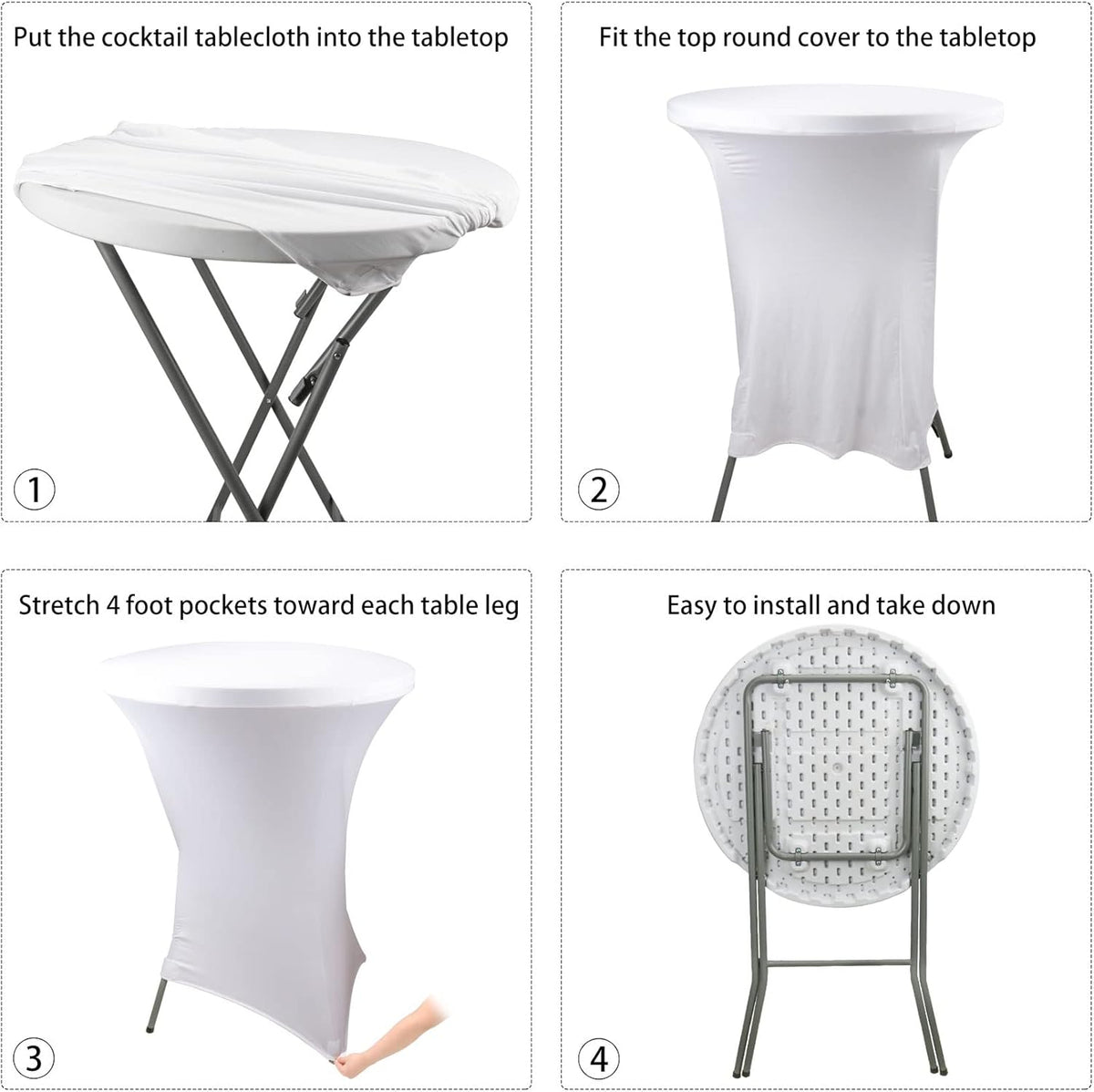 2 Pack Cocktail Spandex Tablecloth 32"x43" Cocktail Table Cover Fitted High Top Round Table for Bar Wedding Birthday Party Banquet (White)
