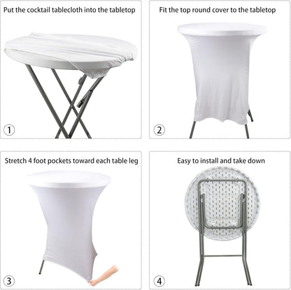 2 Pack Cocktail Spandex Tablecloth 32"x43" Cocktail Table Cover Fitted High Top Round Table for Bar Wedding Birthday Party Banquet (White)