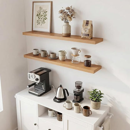31.5in Floating Shelves for Wall, Wall Mounted Shelves for Decor Storage Set of 2, Floating Shelf for Bedroom, Bathroom, Living Room and Kitchen（Beech）