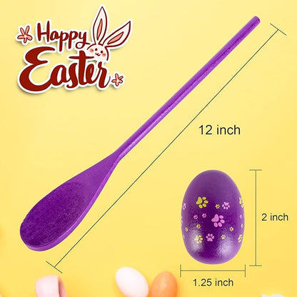 LYUBASA 12PCS Easter Egg and Spoon Race Game Set,6 Players, Easter Party Favor for Kids and Family Activity Lawn Games Party Supplies Outdoor Fun Games, Classroom Activities Easter Games