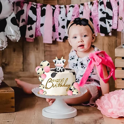 MEMOVAN Cow Cake Topper Farm Cake Topper Decorations with Cows Miniature Figurines Pearl Ball for Girl Cow Farm Theme Baby Shower Birthday Party Supplies-14pcs