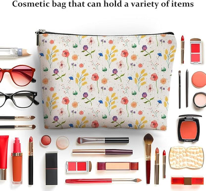 4 Pcs Watercolor Wildflower Makeup Bag, Botanical Cosmetic Bags Plant Lover Friendship Gifts for Women Sister Bestie Mom Friend Thanksgiving Christmas Birthday Gifts Travel Toiletry Bag Accessories