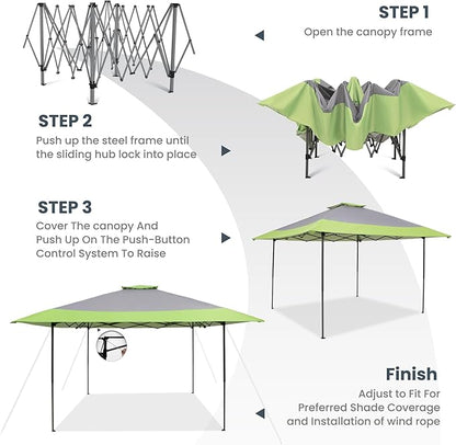 PHI VILLA Pop-Up Canopy Tent 13x13 Instant Shelter with Wheeled Bag, 150D Oxford Fabric, Green