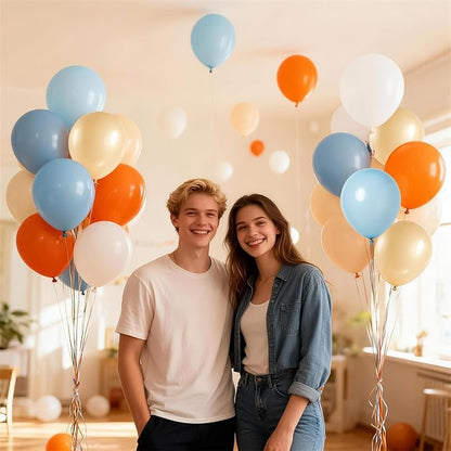 Blue and Orange Baby Shower Balloons Desorations, Pastel Dusty Blue Orange Nude Light Gold Latex Balloons Set for Kids Birthday Baby Shower Graduation Summer Beach Pool Carnival Sport Party Decor