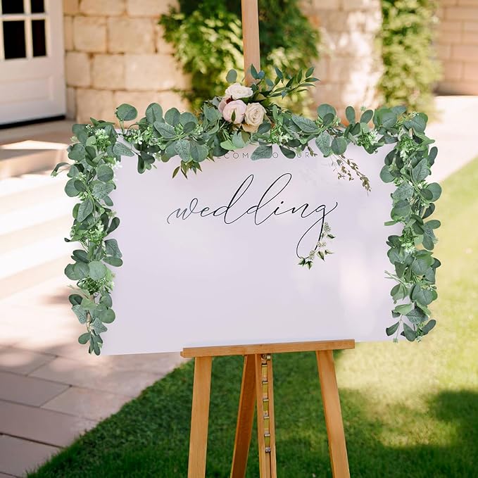 2 Pack Artificial Eucalyptus Garlands – 6ft Greenery Vines with Faux Eucalyptus Leaves, Butterfly Leaves, and White Flowers for Wedding Arch, Fireplace Mantel, Table, Doorway Decorations