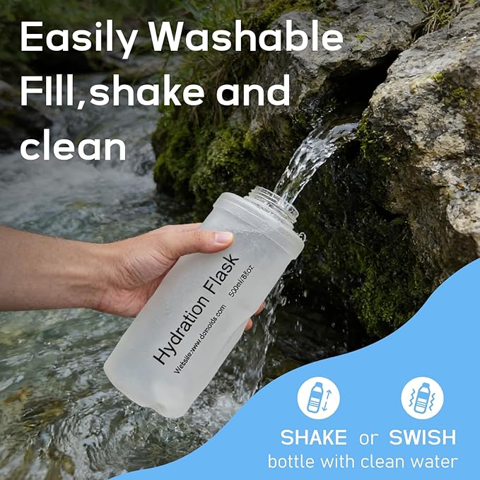 1L Soft Flask Water Bottle, Collapsible Water Bottle with Filter, Perfect for Hiking, Backpacking, and Camping - White
