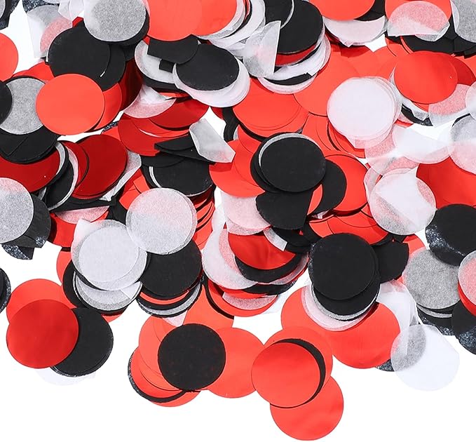 PATIKIL Round Tissue Paper Confetti 1 Inch, Table Confetti Circle Dots for Wedding Birthday Party Balloon Decorations(1.76 oz),Black/Red/White