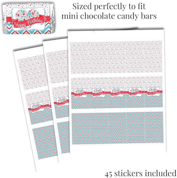 Heartbreaker Red & Blue Hearts Valentine's Day Birthday Party Sticker Bundle Kit 429 pieces! Includes 2" Circle Stickers for Favors, Mini Candy Bar Wrappers & Round Candy Kiss Stickers