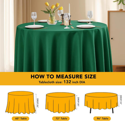 6-Pack Hunter Green Round Tablecloths, 132 Inches, Stain-Resistant Polyester for 6-8 Ft Round Tables - Washable Table Covers for Weddings, Banquets, Birthday Parties, Events