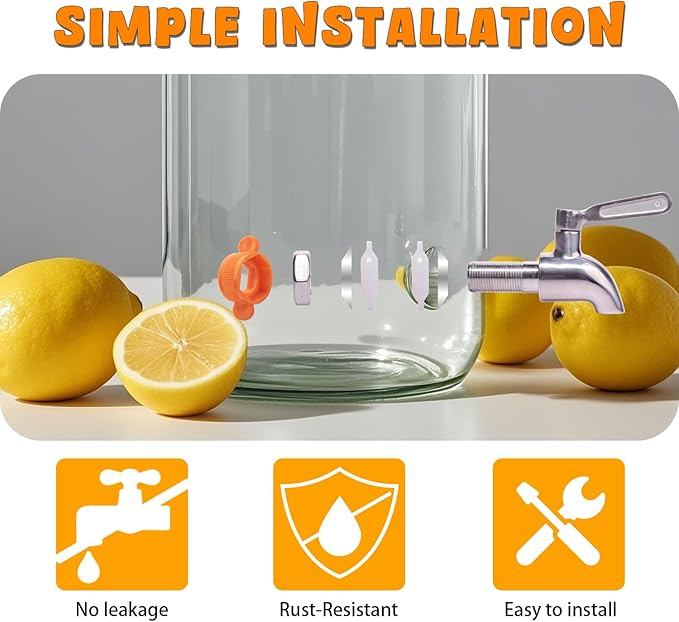 2 Gallon Glass Drink Dispenser with Stainless Steel Spigot,1 Pack Glass Beverage Dispenser Water Lemonade Dispensers for Parties