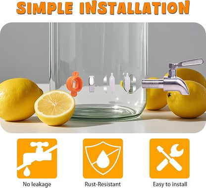 2 Gallon Glass Drink Dispenser with Stainless Steel Spigot,1 Pack Glass Beverage Dispenser Water Lemonade Dispensers for Parties