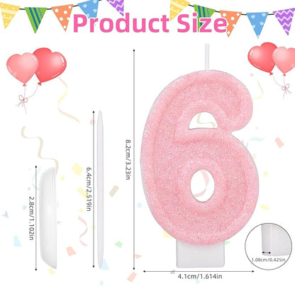 Pink Number Birthday Candles, Romantic Cake Glitter Pink Number Candles Anniversary Cake Topper Decoration Cute Birthday Party Supplies for Wedding Anniversary Celebration Supplies (6)
