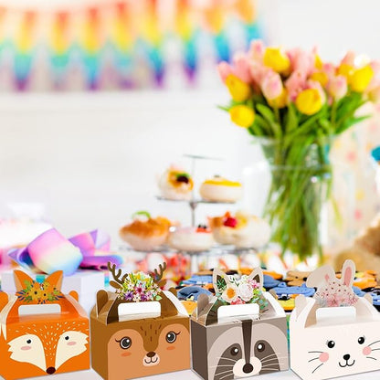 Tevxj 24 Pieces Woodland Animals Party Favors Boxes Woodland Treat Bags for Baby Shower Forest Animal Birthday Favors Candy Goodies Gift Bags for Kids Birthday Decorations Supplies 6 x 3 x 3.5 Inches