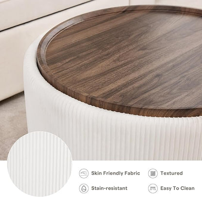 29.5 Inch Round Storage Ottoman Coffee Table, Modern Circle Coffee Table