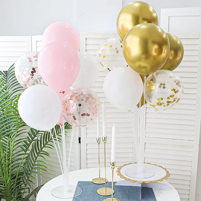 Voircoloria 4 Sets Balloon Stand Kit, Balloon Sticks Holder Table Centerpiece with Gold Balloons for Christmas Graduation Birthday Wedding New Year 2026 Party Decorations(Gold)