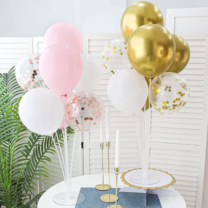 Voircoloria 4 Sets Balloon Stand Kit, Balloon Sticks Holder Table Centerpiece with Gold Balloons for Christmas Graduation Birthday Wedding New Year 2026 Party Decorations(Gold)