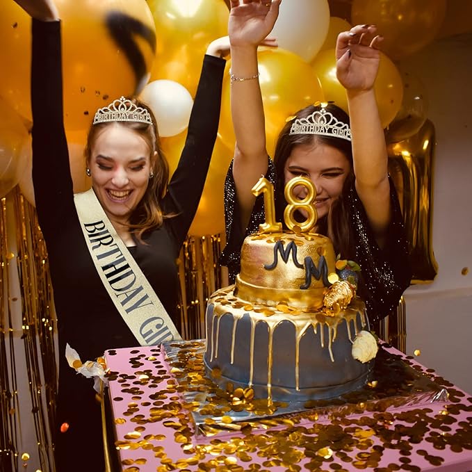 CIEHER Birthday Girl Sash and Birthday Crown Gold Birthday Tiara for Women Birthday Girl Headband Princess Crown Gold Birthday Decorations Birthday Crown and Sash Rhinestone Happy Birthday Accessories