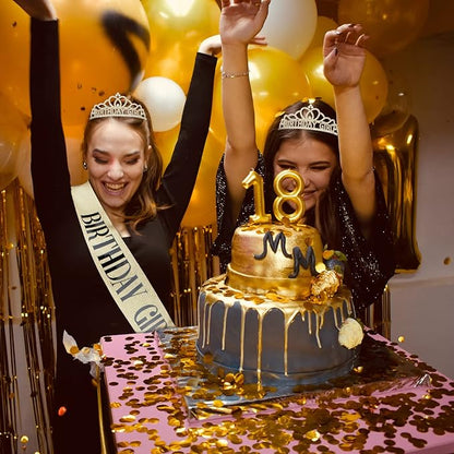 CIEHER Birthday Girl Sash and Birthday Crown Gold Birthday Tiara for Women Birthday Girl Headband Princess Crown Gold Birthday Decorations Birthday Crown and Sash Rhinestone Happy Birthday Accessories