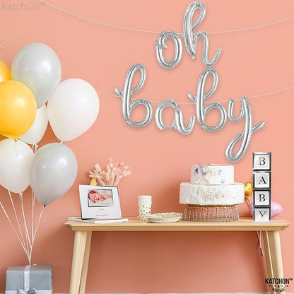 KatchOn Silver Oh Baby Balloon Sign - 16 Inch | Baby Shower, Gender Reveal Balloon Decoration | Sign Backdrop | Banner