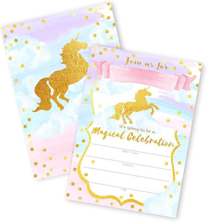 Magical Unicorn 12 LARGE Invitations - 12 Invitations + 12 Envelopes - DOUBLE SIDED