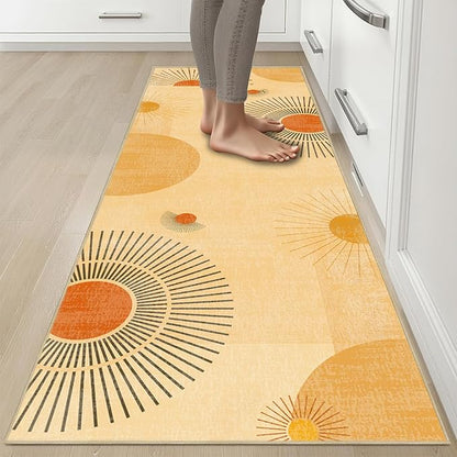 Sun Runner Rug 2x6 for Hallway Kitchen Bedroom,Mid Century Modern Runner Rugs Washable Boho Geometric Rug Non-Slip Printed Low Pile Long Floor Carpet Mat for Bedroom Laundry,Yellow