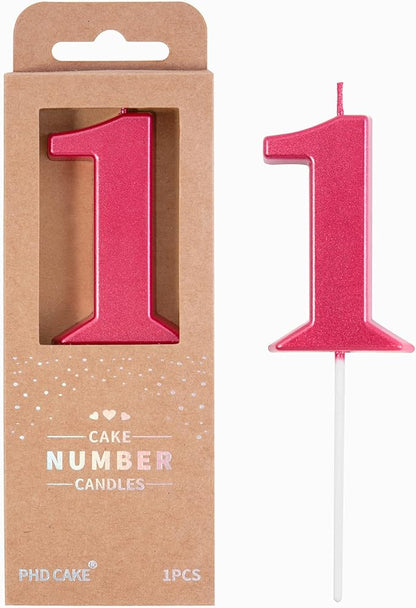 PHD CAKE 2.76 Inch Modern Red 1 Number Birthday Candles, Red Number Candles, Cake Number Candles, Party Celebration