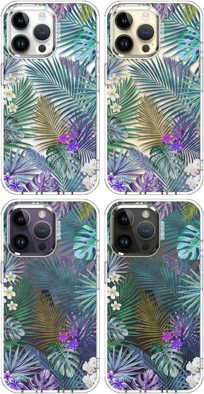 MOSNOVO Case for iPhone 14 Pro Max, [Buffertech 6.6ft Military-Grade Drop Protection] [Anti Peel Off Tech] Clear TPU Bumper Phone Case Cover Design - Tropical Rainforests