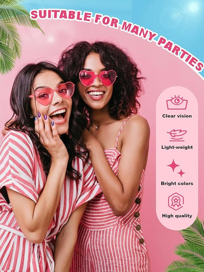 Heart Shaped Sunglasses for Women Colorful Glasses Fun Trendy Transparent Heart Sunglasses Party Favor (2 Pairs-Pink&Rose)