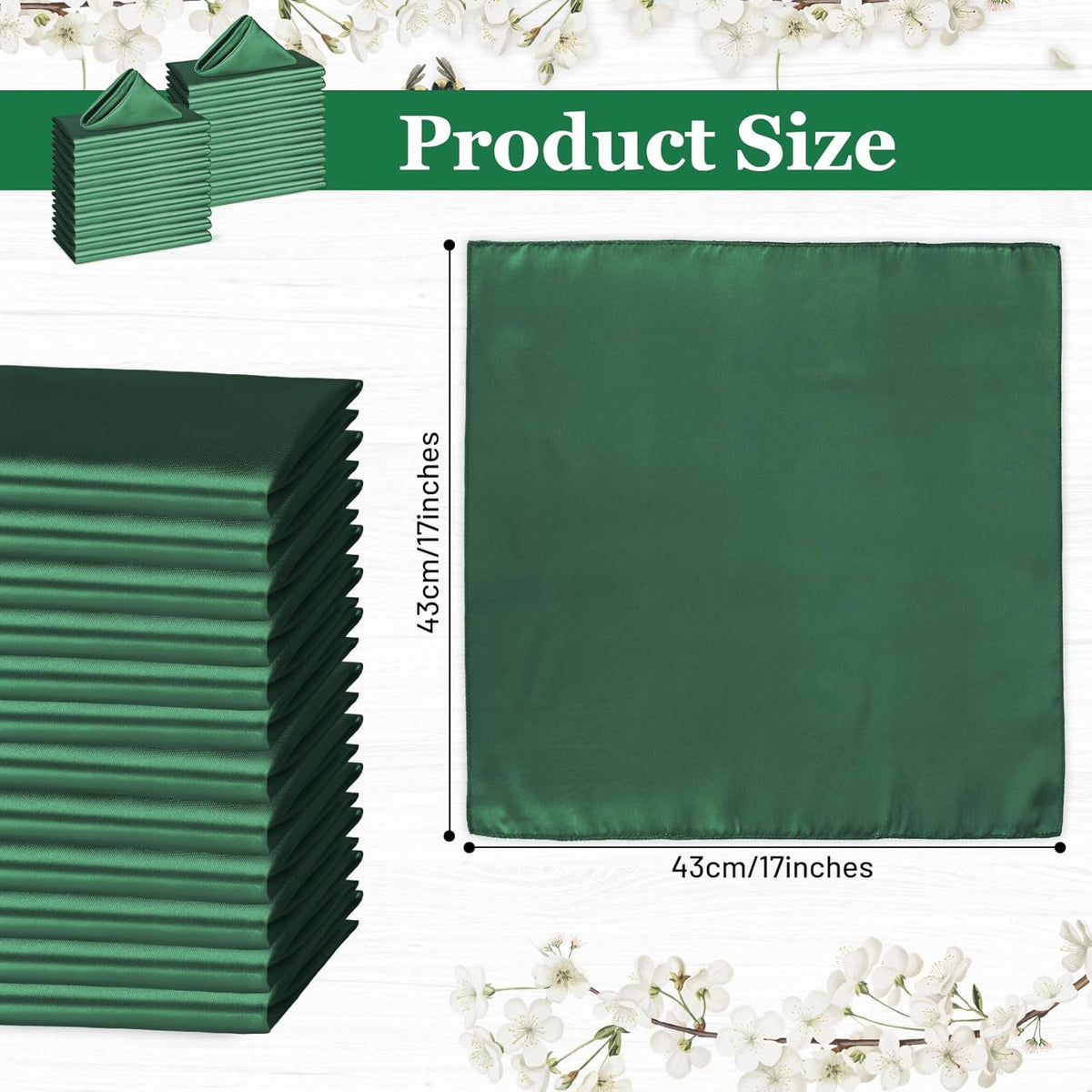 Bailarina 40 Pack Hunter Satin Napkins,17x17 Inches Wedding Napkins Square Soft Silky Table Napkins Bulk Decorative Elegant Cloth Napkin for Party Decoration, Banquet,Wedding,Graduation