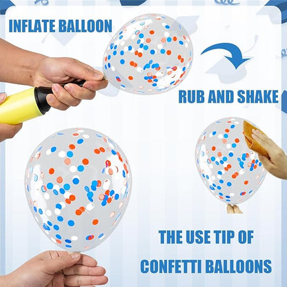 OuMuaMua 75Pcs Graduation Party Decorations Balloons Set - 12 Inch Congrats Navy Blue Red White Confetti Latex Balloons for Class of 2026 Graduation Birthday Party Decor Supplies