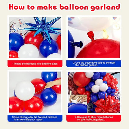 162PCS Red White and Blue Balloon Arch Kit, 4th of July Balloon Garland with Blue Star Balloons, Reusable Party Balloons for Birthday, Graduation, Wedding & Celebration Decorations