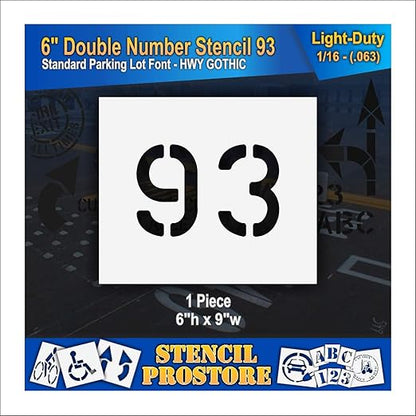 Pavement, Curb, and WheelStop Stencils - 6 inch Double Number Stencil - (93) - 6" x 9" x 1/16" (63 mil) - Light-Duty