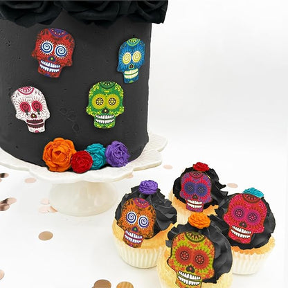 Sugar Robot Inc. Sugar Skulls - Set of 24 - Edible Halloween Cake Toppers