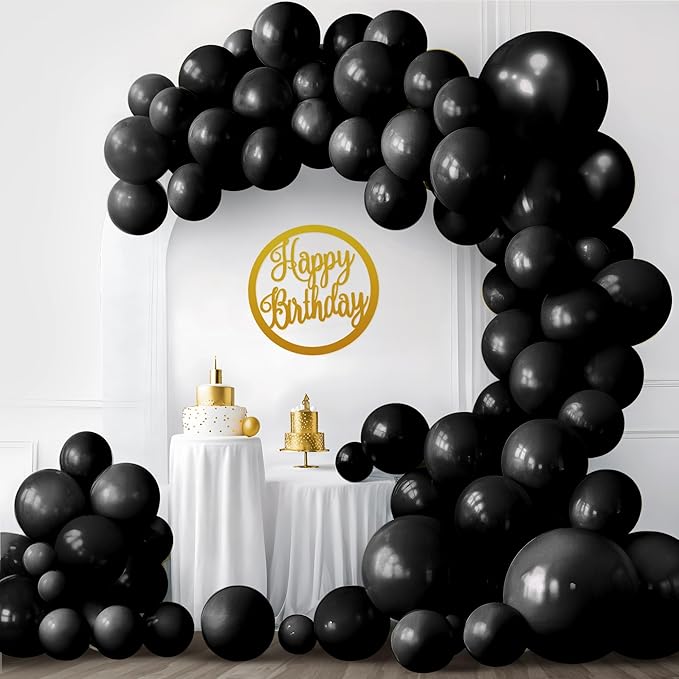 Katchon, Black Balloon Arch Kit - 120 Pcs, | Party Balloons Different Sizes 18, 12, 10, 5 Inches | Metallic Balloons for Black Party Decorations, Anniversary, Bachelorette, New Years Decorations 2026