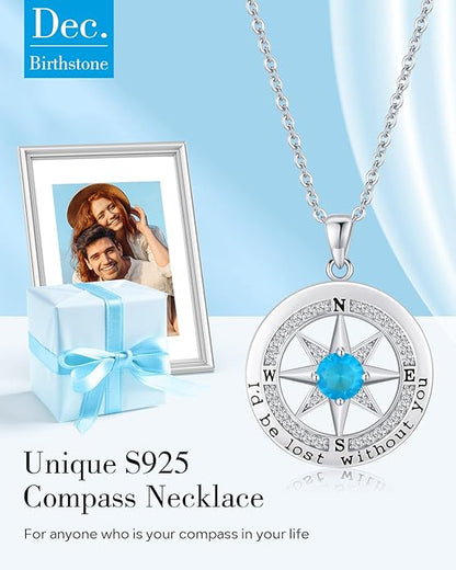 S925 Necklace Gift for Wife |Compass Jewelry |Women Anniversary |Sterling Silver |Girlfriend Birthday Gifts for Her Valentines |I'd be Lost without You |Jewel 18K Gold