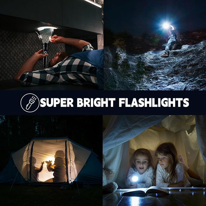 3Pack Rechargeable Flashlights High Lumens, 5Modes LED Flashlight Rechargeable, Super Bright Flashlight High Powered, Adjustable Tactical Flashlight, Powerful Flash Light for Home Emergencies