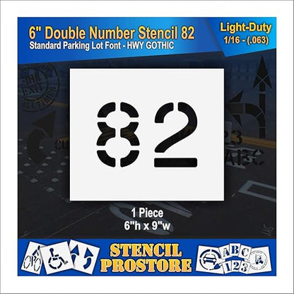 Pavement, Curb, and WheelStop Stencils - 6 inch Double Number Stencil - (82) - 6" x 9" x 1/16" (63 mil) - Light-Duty